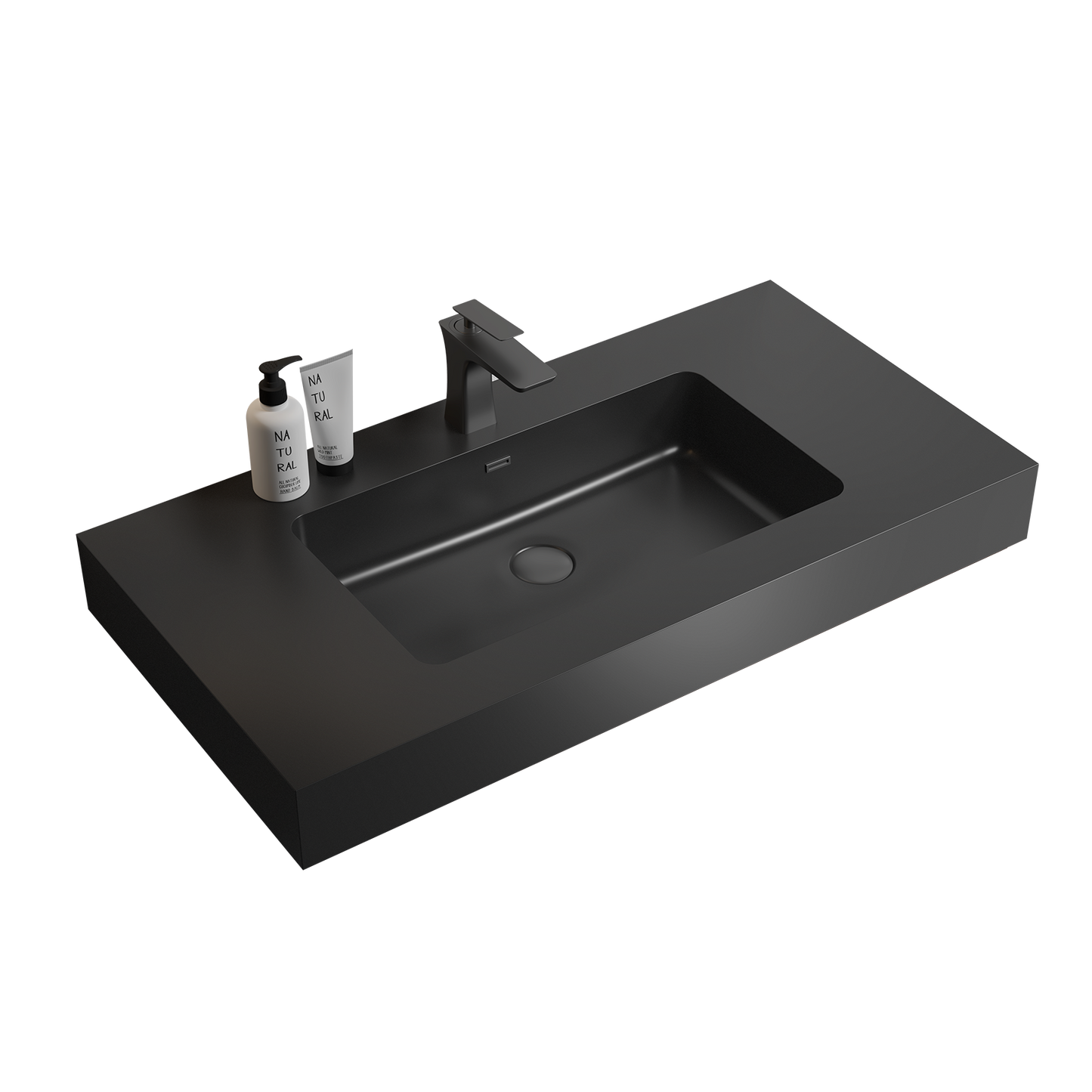 BB02-36-109, Integrated engineered quartz basin WITHOUT drain and faucet, matte black color