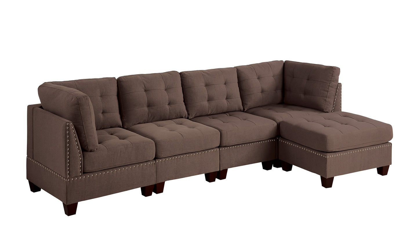 Versatile 5-Piece Modular Sectional Living Room Set in Black Linen Fabric