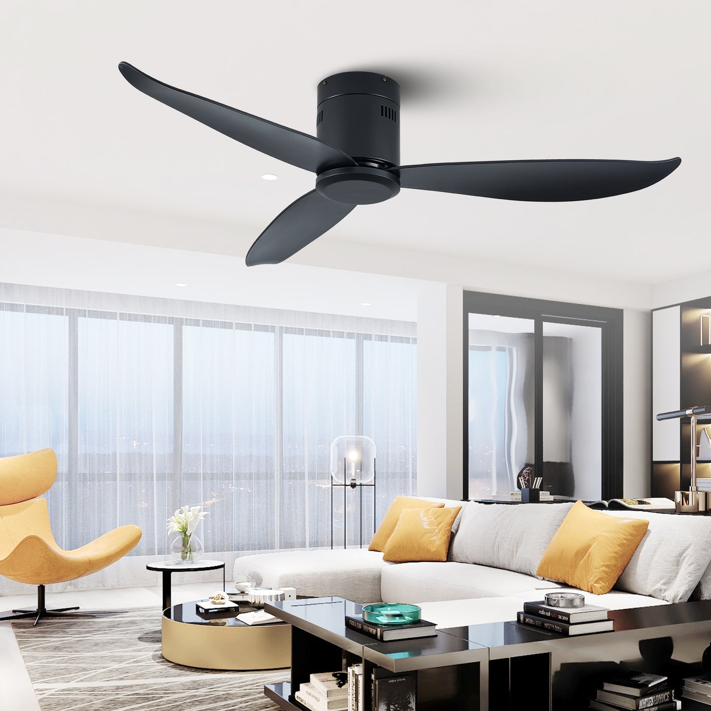 52 Black Flush Mount Ceiling Fan without Lights