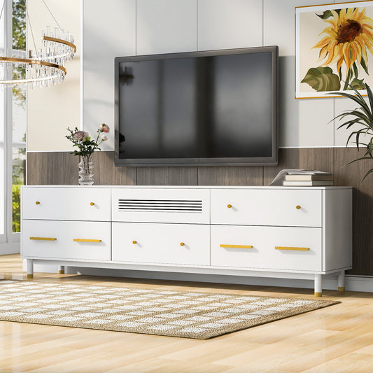 TV Stand with Shutter-Style Door and Multiple Drawers for Large TVs