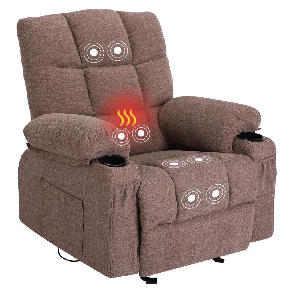 Massage and Heating Recliner Chair with USB and Side Pocket (Brown)