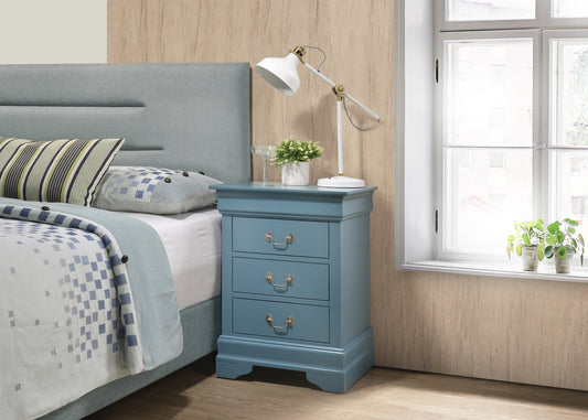 Louis Phillipe G3180-3N 3 Drawer Nightstand , Teal