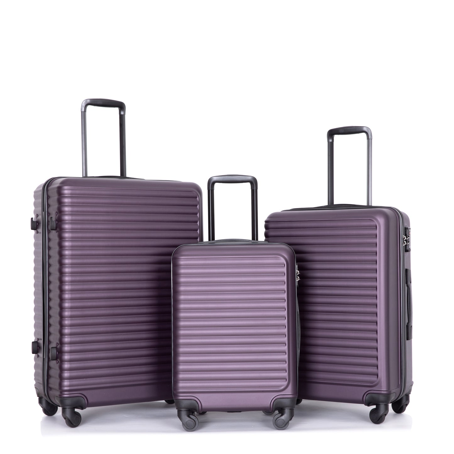 3 Piece Luggage Sets ABS Lightweight Suitcase with Two Hooks, Spinner Wheels, TSA Lock, (20/24/28) PURPLE