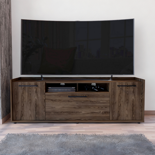 Dark Walnut TV Stand with Cable Management and Ample Storage for TVs up to 55 Inches