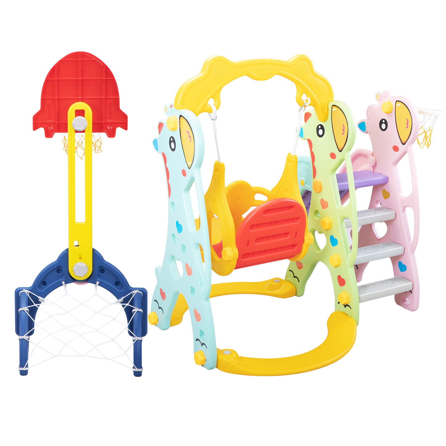 5-in-1 Giraffe-Themed Toddler Playground Set with Slide, Swing, and Ball Games