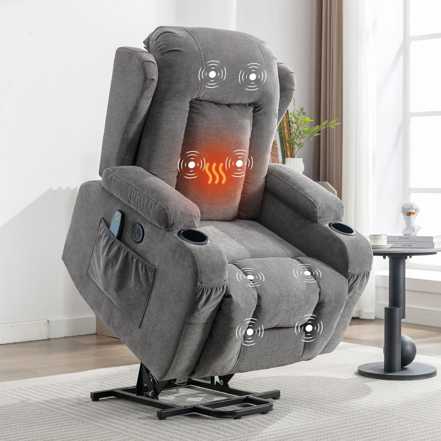 Elderly-Friendly Grey Power Lift Recliner Chair with Heat and Massage