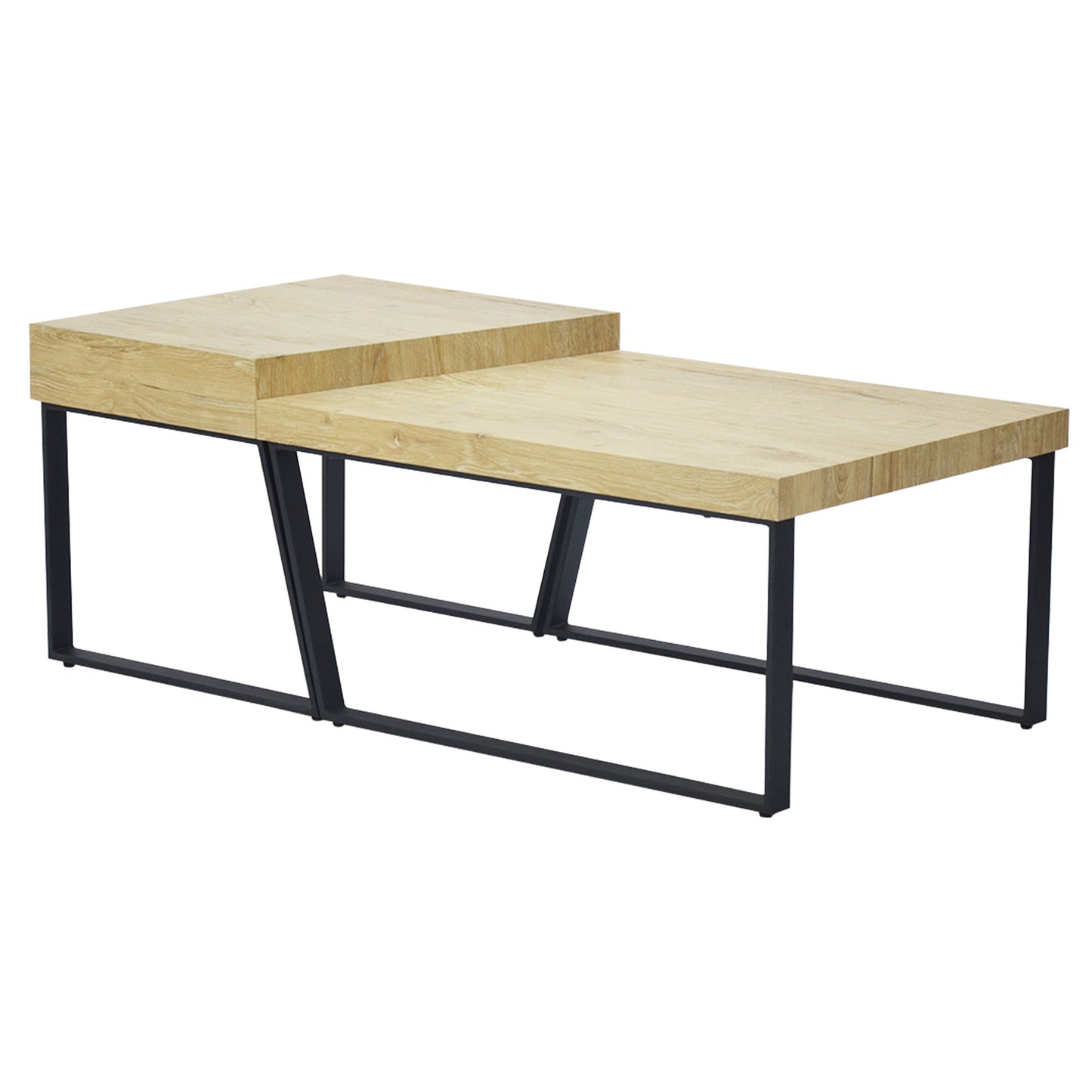 Elegant Oak Brown and Black Wooden Coffee Table with Metal Frame