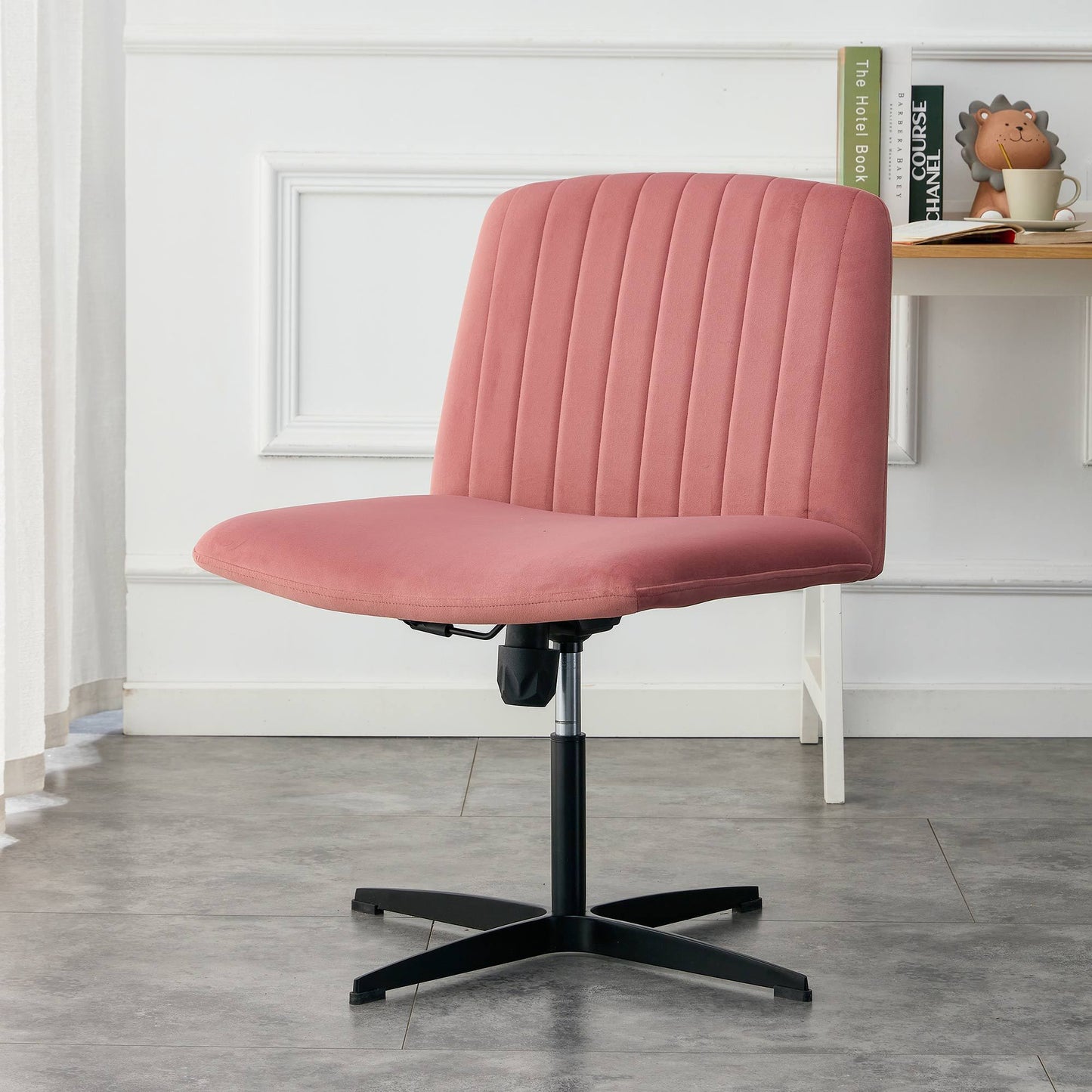 Pink Velvet Material. Home Computer Chair Office Chair Adjustable 360 °Swivel Cushion Chair With Black Foot Swivel Chair Makeup Chair Study Desk Chair. No WheelsW115167384