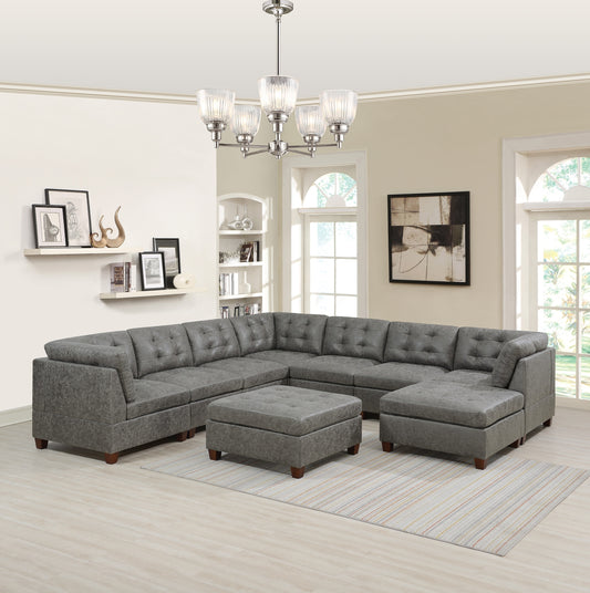 Antique Grey Modular Sectional Living Room Furniture Set with Leatherette Upholstery