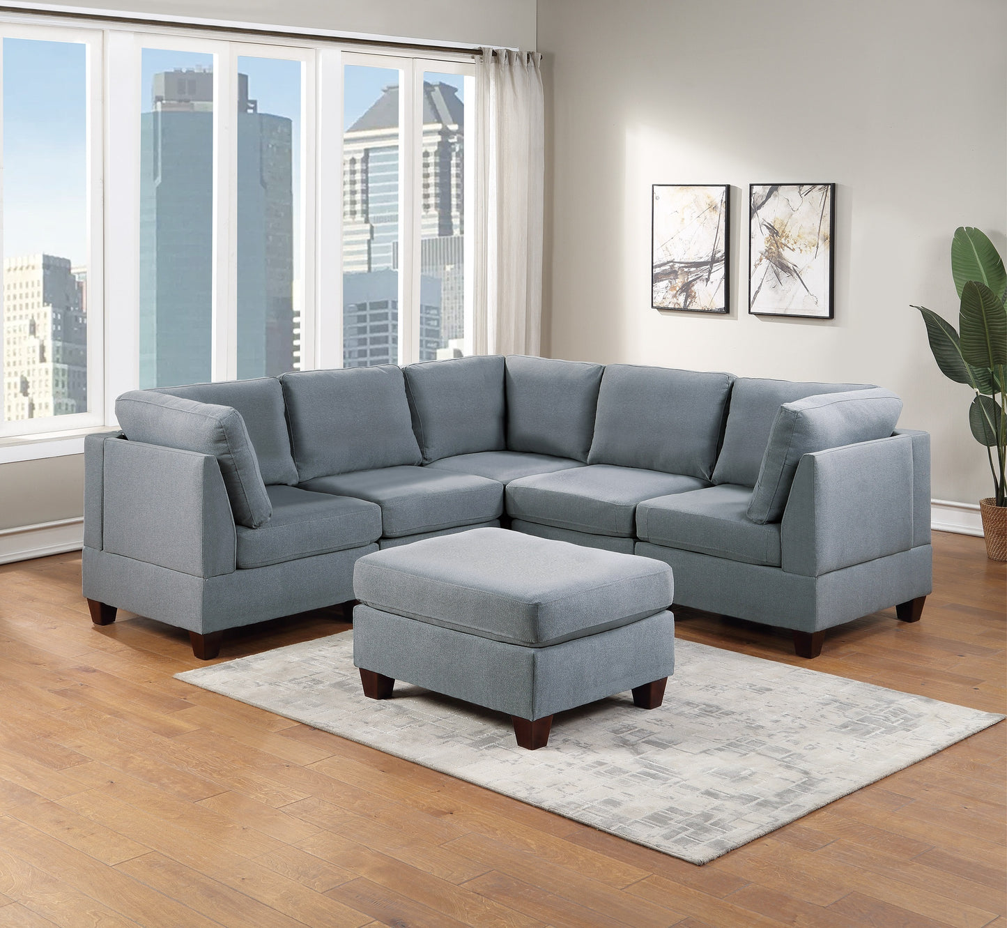 Modular Sectional Sofa Set with Ottoman and Armless Chairs