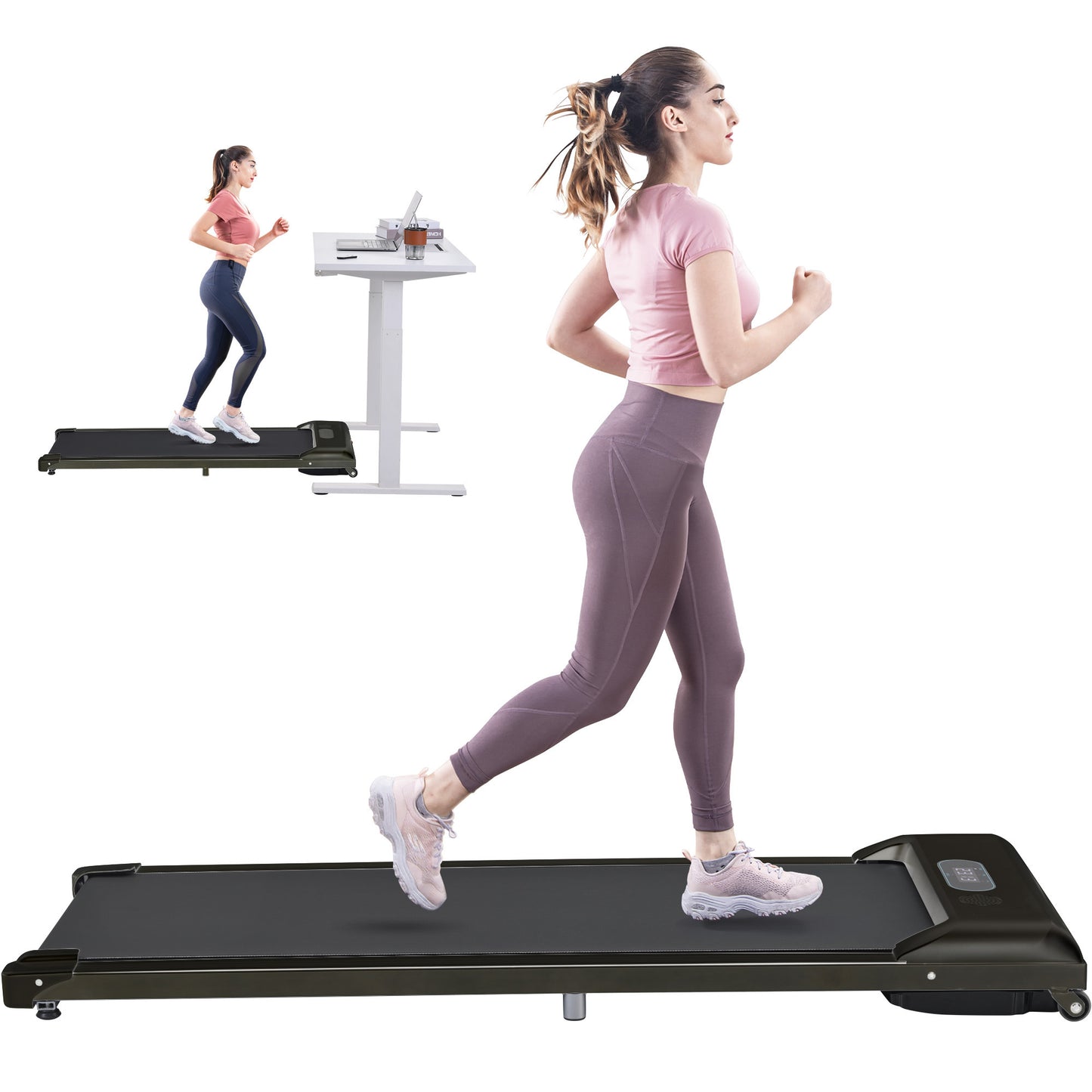 2 in 1 Under Desk Electric Treadmill 2.5HP, with Bluetooth APP and speaker, Remote Control, Display, Walking Jogging Running Machine Fitness Equipment for Home Gym Office