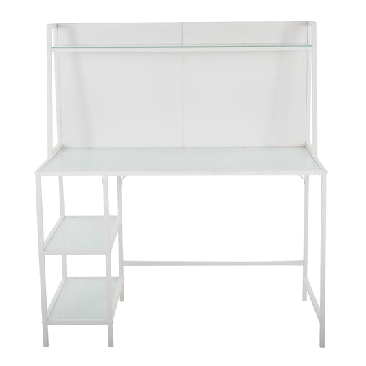 Contemporary Glass and Metal Desk with Built-in Shelves by LumiSource