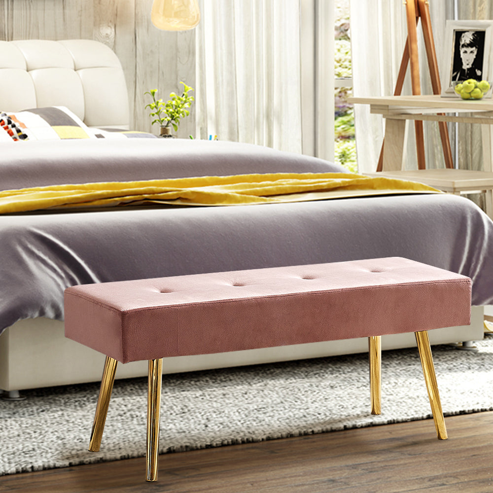 Long Bench Bedroom Bed End Stool Bed Benches Pink Tufted Velvet With Gold Legs