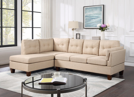 Khaki Linen Sectional Sofa with Left Facing Chaise - Elegant and Comfortable