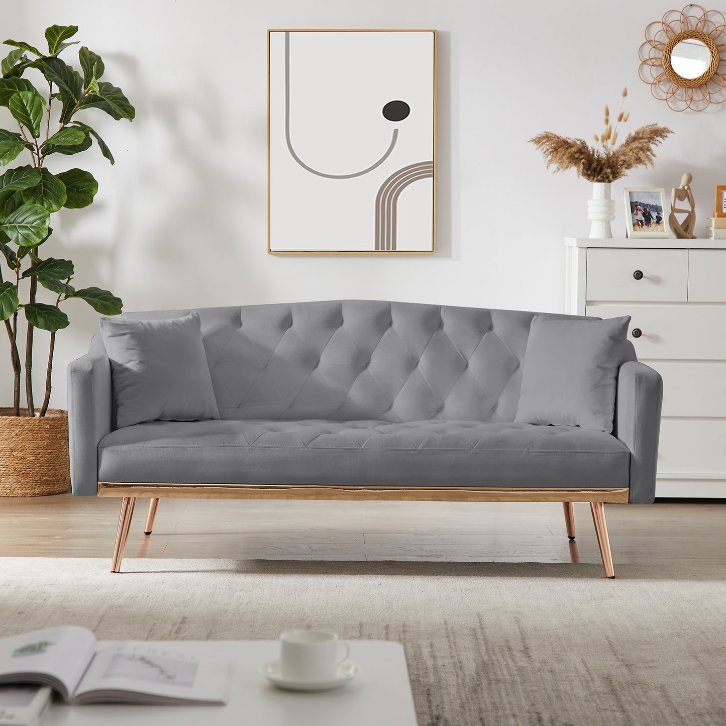 GREY VELVET SOFA BED