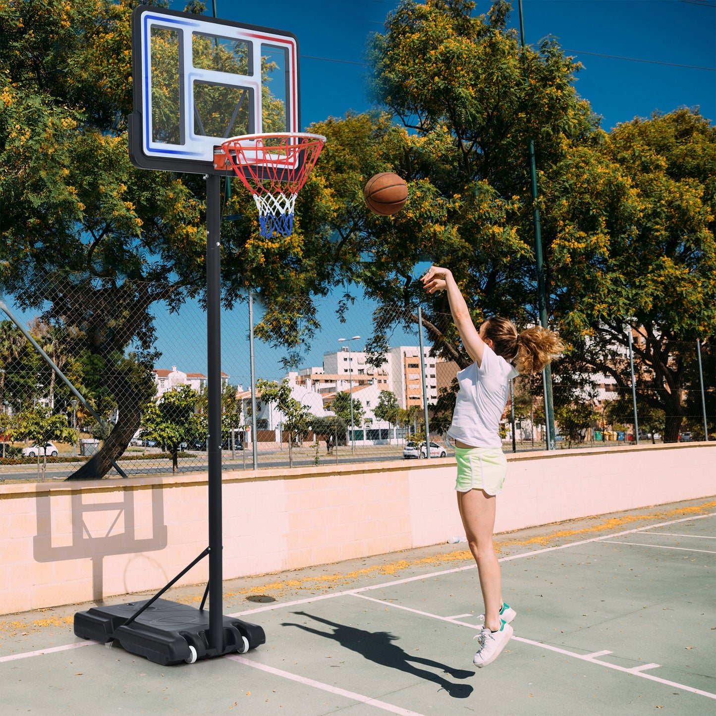 Portable Basketball Hoop Basketball System 4.76-10ft Height Adjustable for Youth Adults LED Basketball Hoop Lights, Colorful lights, Waterproof,Super Bright to Play at Night Outdoors,Good Gift for Kid