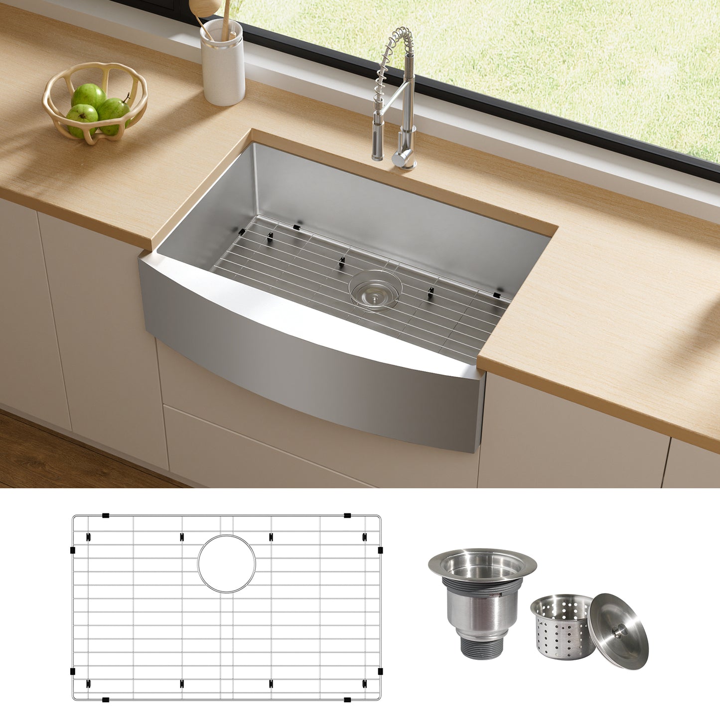 TECASA 30-Inch Stainless Steel Farmhouse Kitchen Sink with Accessories