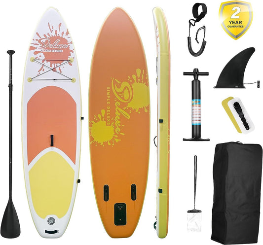 Inflatable Stand Up Paddle Board – Simple Deluxe Premium SUP for All Skill Levels, Pink Paddle Boards for Adults & Youth, Blow Up Stand-Up Paddleboards with Accessories & Backpack, Surf Control