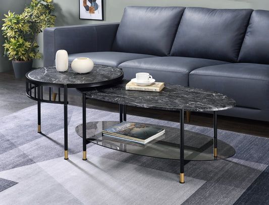 Silas Faux Marble Top Nesting Coffee Table with Black Finish