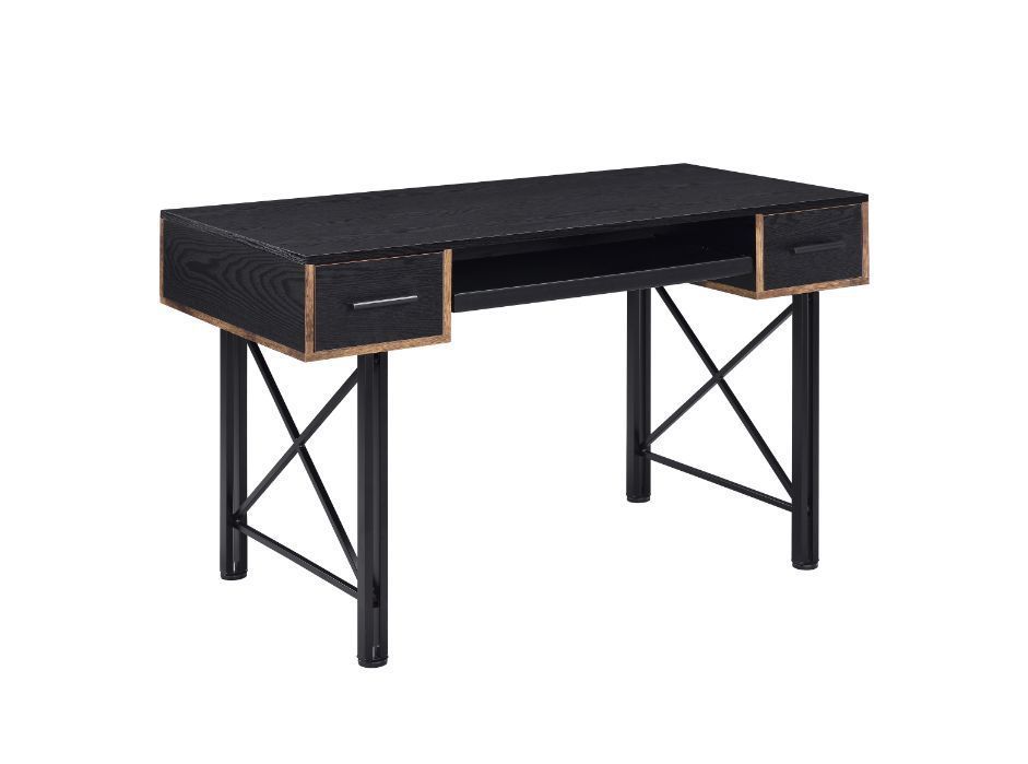 Black Finish Industrial Style Computer Desk with Storage Drawers