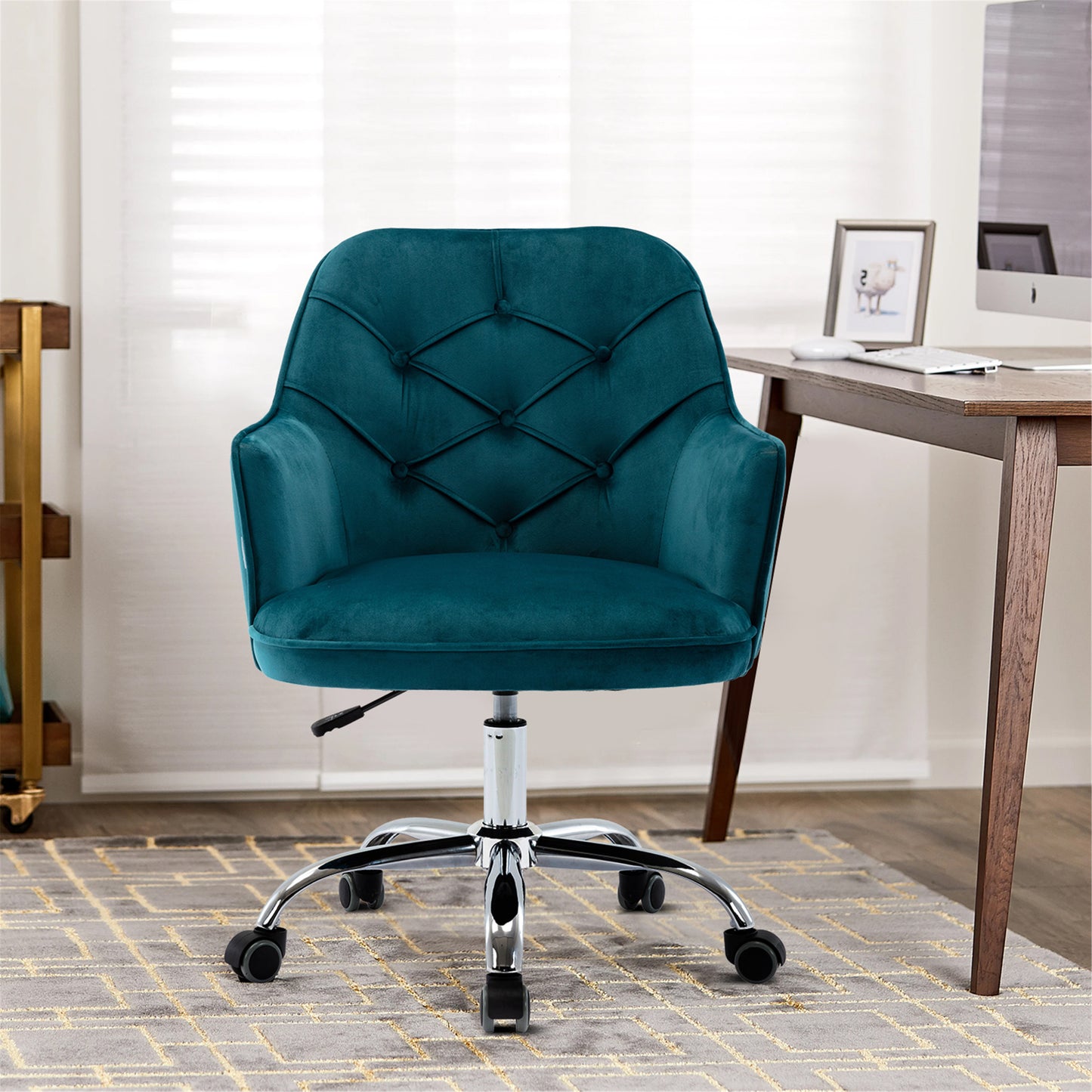 Velvet Swivel Shell Chair for Living Room, Office chair  Modern Leisure Arm Chair LAKE  BLUE