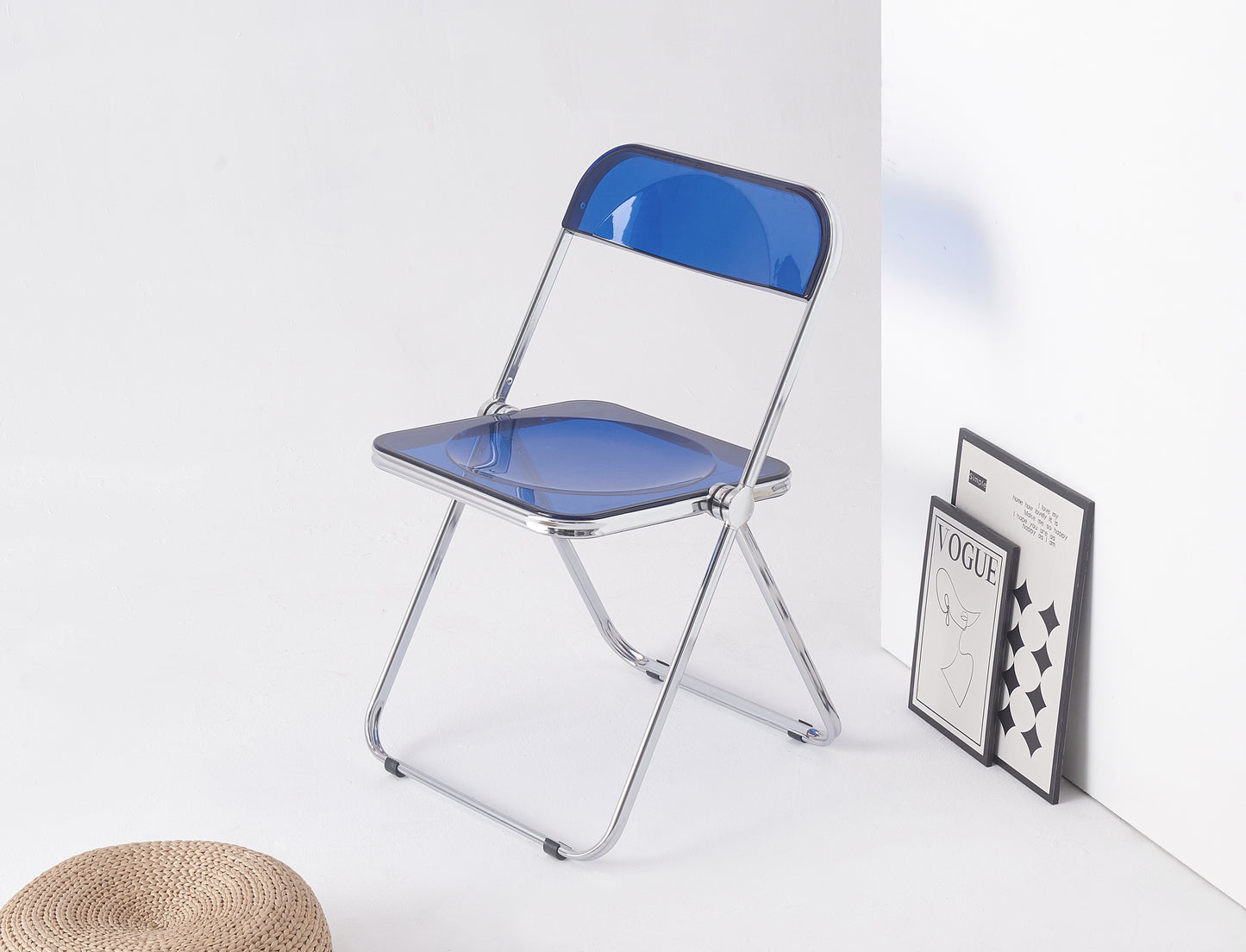 Blue Clear Transparent Folding Chair Chair Pc Plastic Living Room Seat