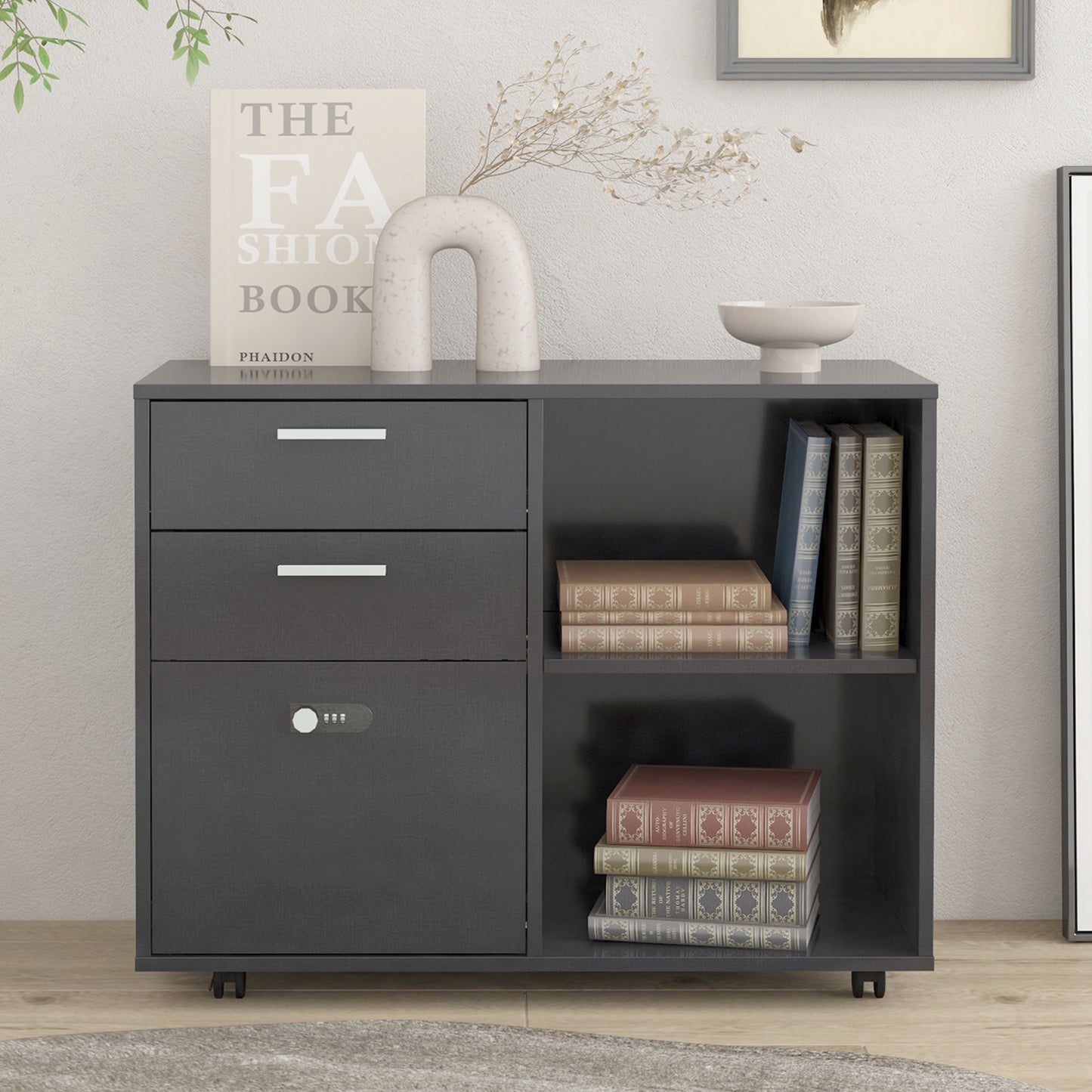 Lockable Rolling File Cabinet with Combination Lock, Dark Gray