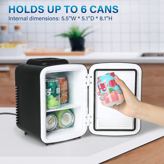 Portable Mini Fridge & Warmer - Compact 4L/6 Can Cooler for Skincare, Beverages, Food, Cosmetics