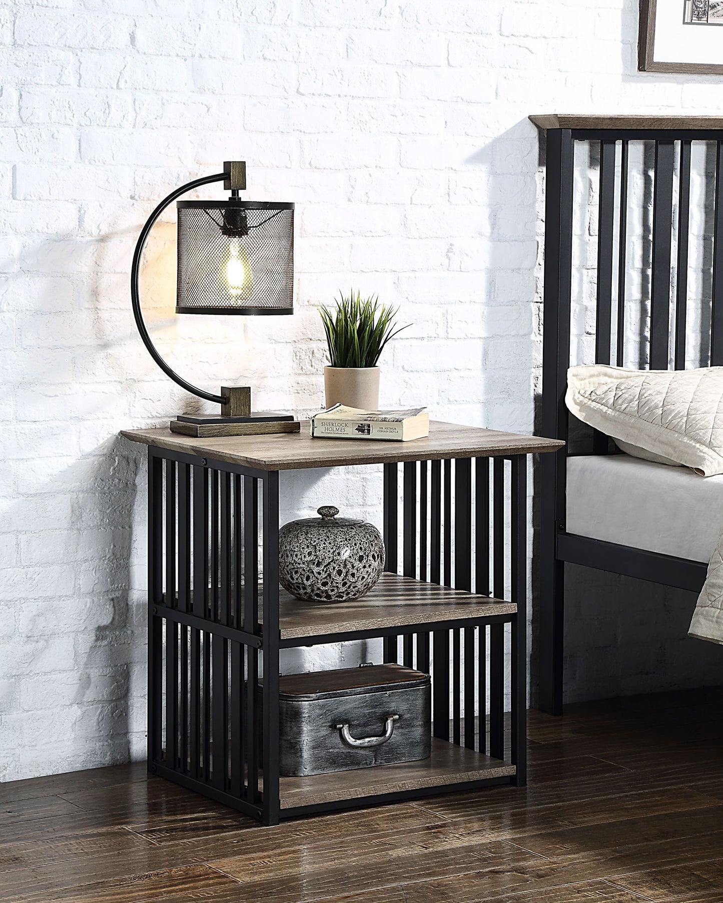 Zudora Nightstand, Antique Oak & Black Finish BD01749