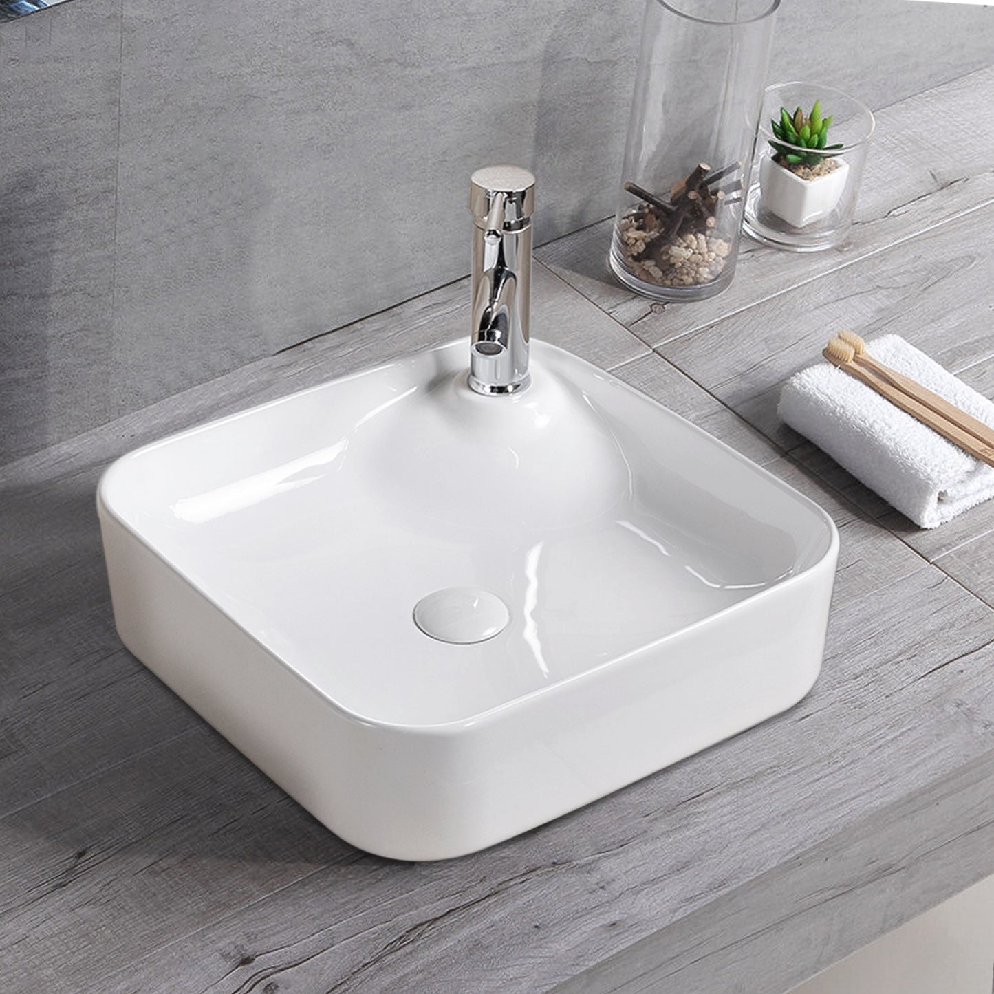 Vessel Bathroom Sink Basin in White Ceramic