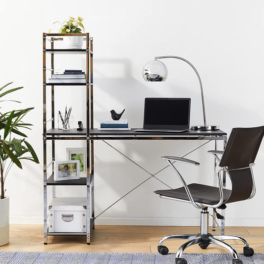 Elvis Black and Chrome Computer Desk with Integrated Bookshelf