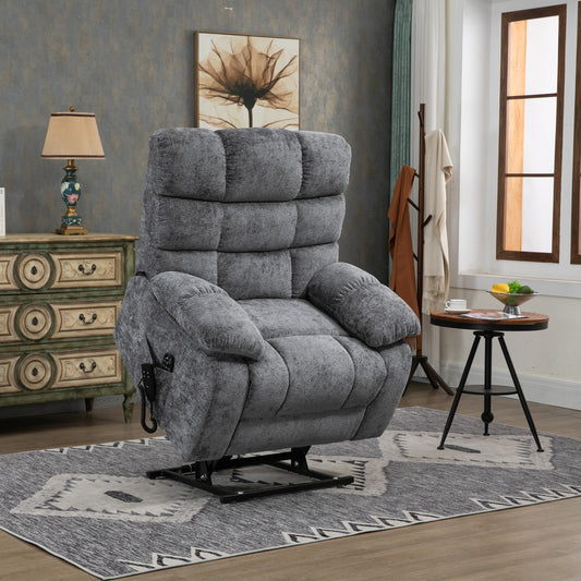 Oversized Chenille Power Lift Recliner Chair with Dual Motor, Heat Massage, and Easy Assembly