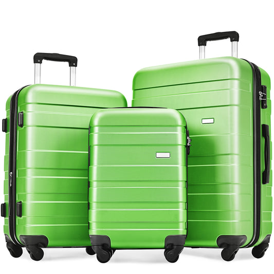 Luggage Sets New Model Expandable ABS Hardshell 3pcs Clearance Luggage Hardside Lightweight Durable Suitcase sets Spinner Wheels Suitcase with TSA Lock 20''24''28''(apple green)