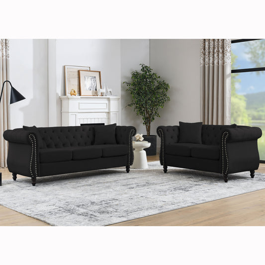 Luxurious 80 Black Velvet Chesterfield Sofa for Living Room