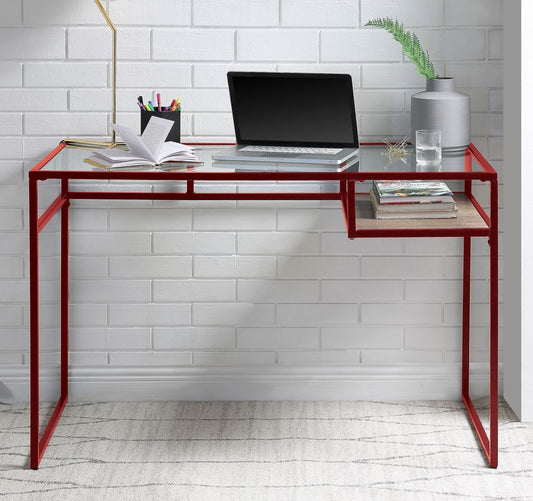 Yasin Red Glass Industrial Desk