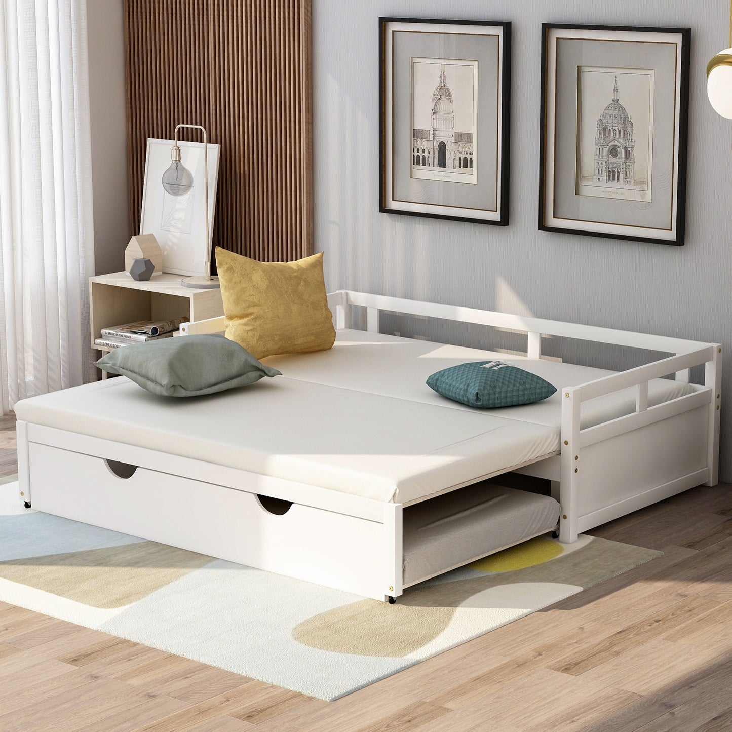 Extending Daybed with Trundle, Wooden Daybed with Trundle, White