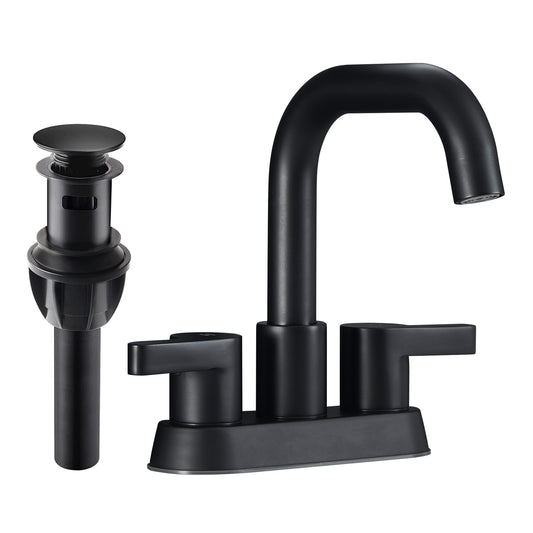 Matte Black Bathroom Faucet with 2 Handles and Pop Up Drain