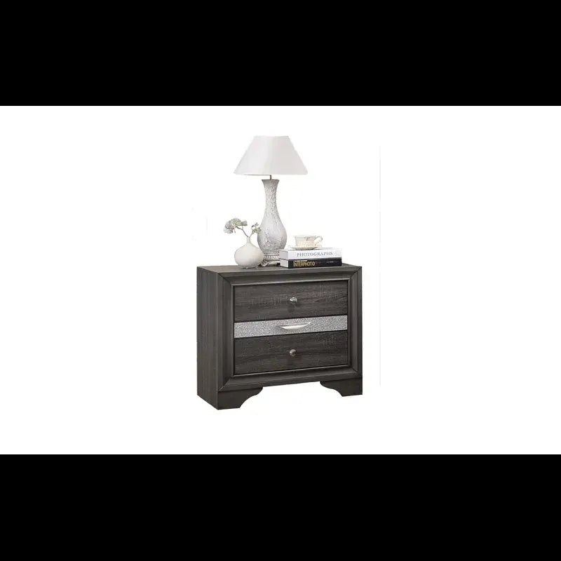 Traditional Matrix 2 Drawers Nightstand in Gray made with Wood