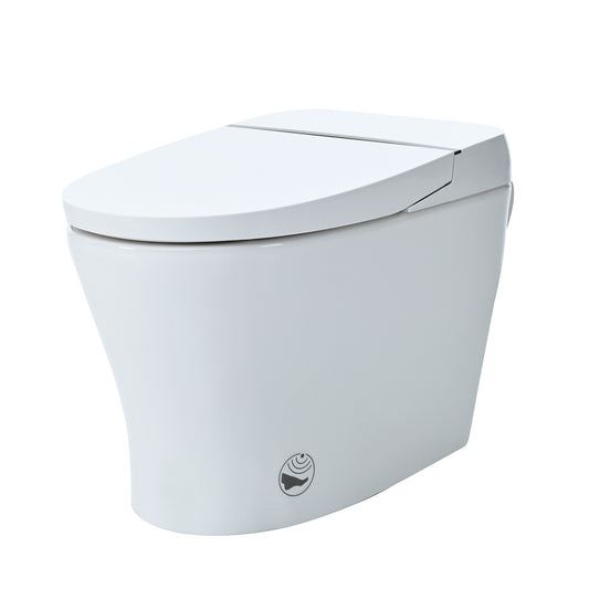 Heated Seat Smart Toilet, Upmarket Compact Dual Flush Toilet 1/1.28 GPF, Tank less toilet with Adjustable Temp Heated Seat, Foot sensor Flush, White Night Light, Knob Control, Power Outage Flushing