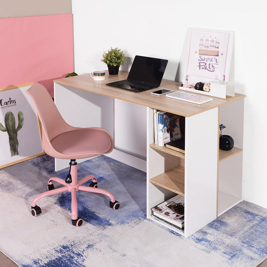 Modern Oak White Computer Desk with 5 Storage Shelves for Small Spaces