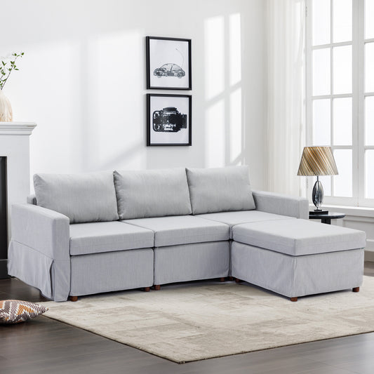 Light Grey Sectional Sofa with Ottoman and Removable/Washable Cushions