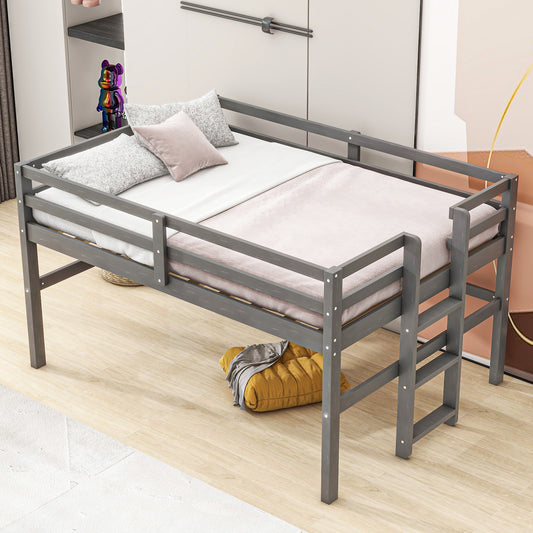 Wood Twin Size Loft Bed with Side Ladder, Antique Grey