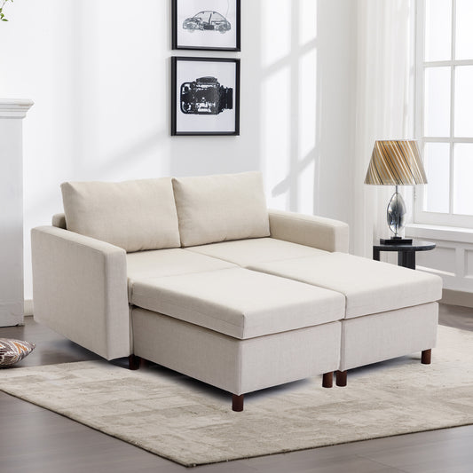 Cream Modular Sectional Sofa Couch With 2 Ottoman