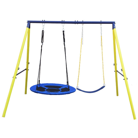 Backyard Metal Swing Set with Safety Belt for Kids