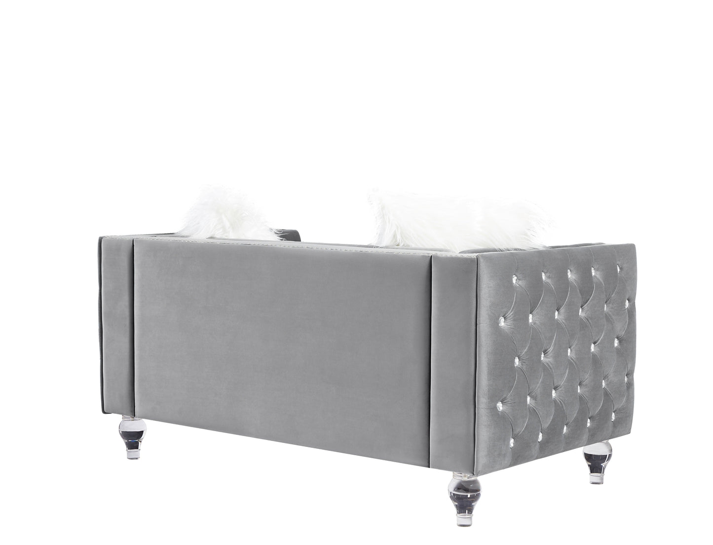 2066 Gray Chesterfield Sofa with Crystal Accents and Plush Throw Pillows