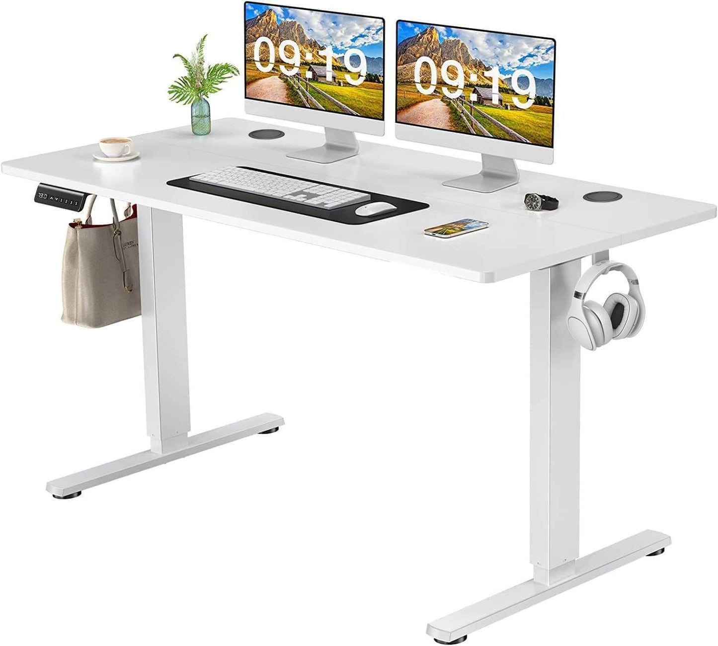 Height Adjustable Electric Standing Desk, White, 55'' x 24''