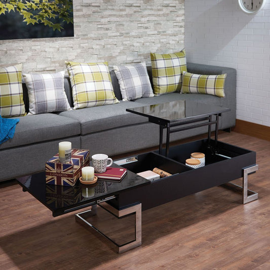 Stylish Black & Chrome Coffee Table with Lift Top - Calnan 81855