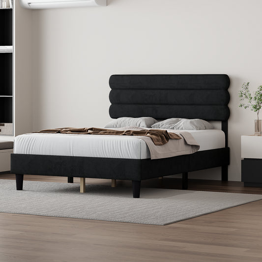 Full Bed Frame with Headboard,Sturdy Platform Bed with Wooden Slats Support,No Box Spring,Mattress Foundation,Easy Assembly  DARK GREY