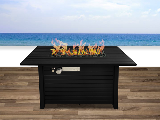 Steel Outdoor Fire Pit Table with Lid and Adjustable Flame (Black, 25 H x 42 W)