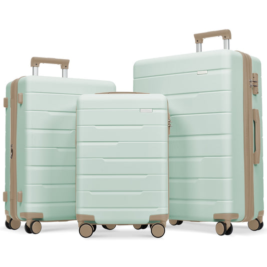 Luggage Sets 3 Piece Suitcase Set 20/24/28,Carry on Luggage Airline Approved,Hard Case with Spinner Wheels, Grey Green